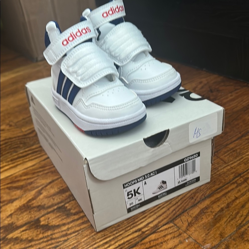 Adidas Kids' White and Blue Sneakers